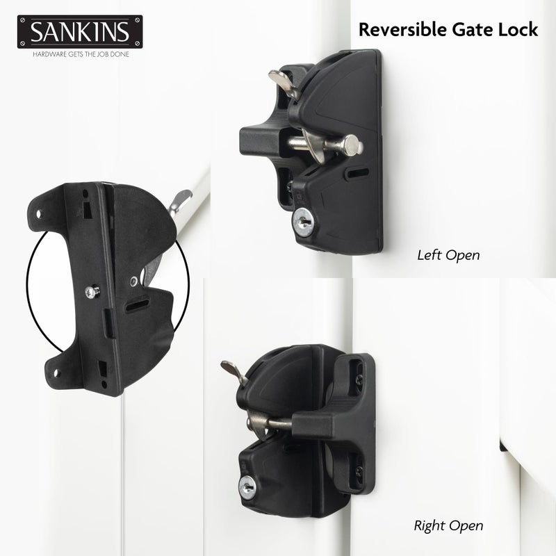 SANKINS مفتاح مزلاج بوابة مزدوج الجوانب قابل للقفل، أقفال بوابة السياج للبوابات الخارجية، قفل بوابة ذاتي القفل، مزلاج باب مزلاج، أجهزة بوابة مزلاج بوابة السياج للخشب والفينيل والبوابات المعدنية، أسود - Image 5